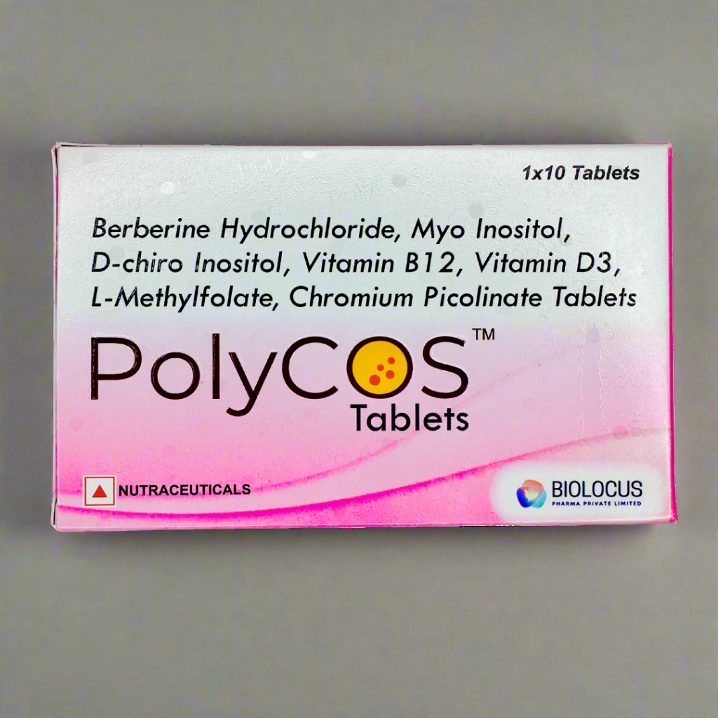 Box of PolyCOS Tablets with ingredients listed on a white background