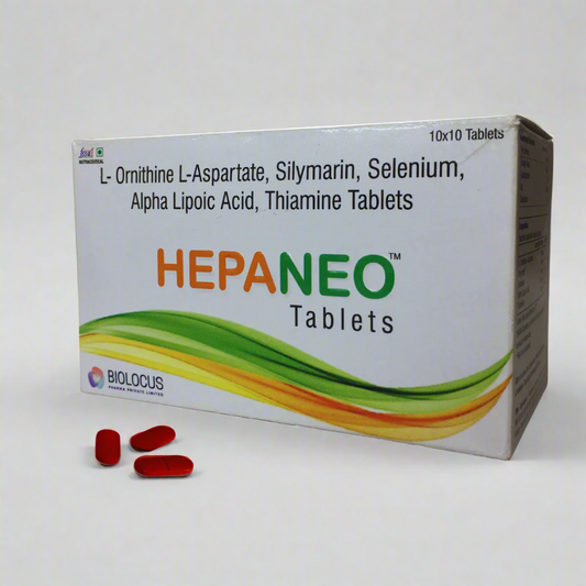 HEPANEOTM tablets packaging with red tablets on a white background